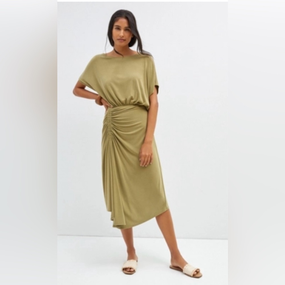 Anthropologie Women’s Ruched Maxi dress Green Medium